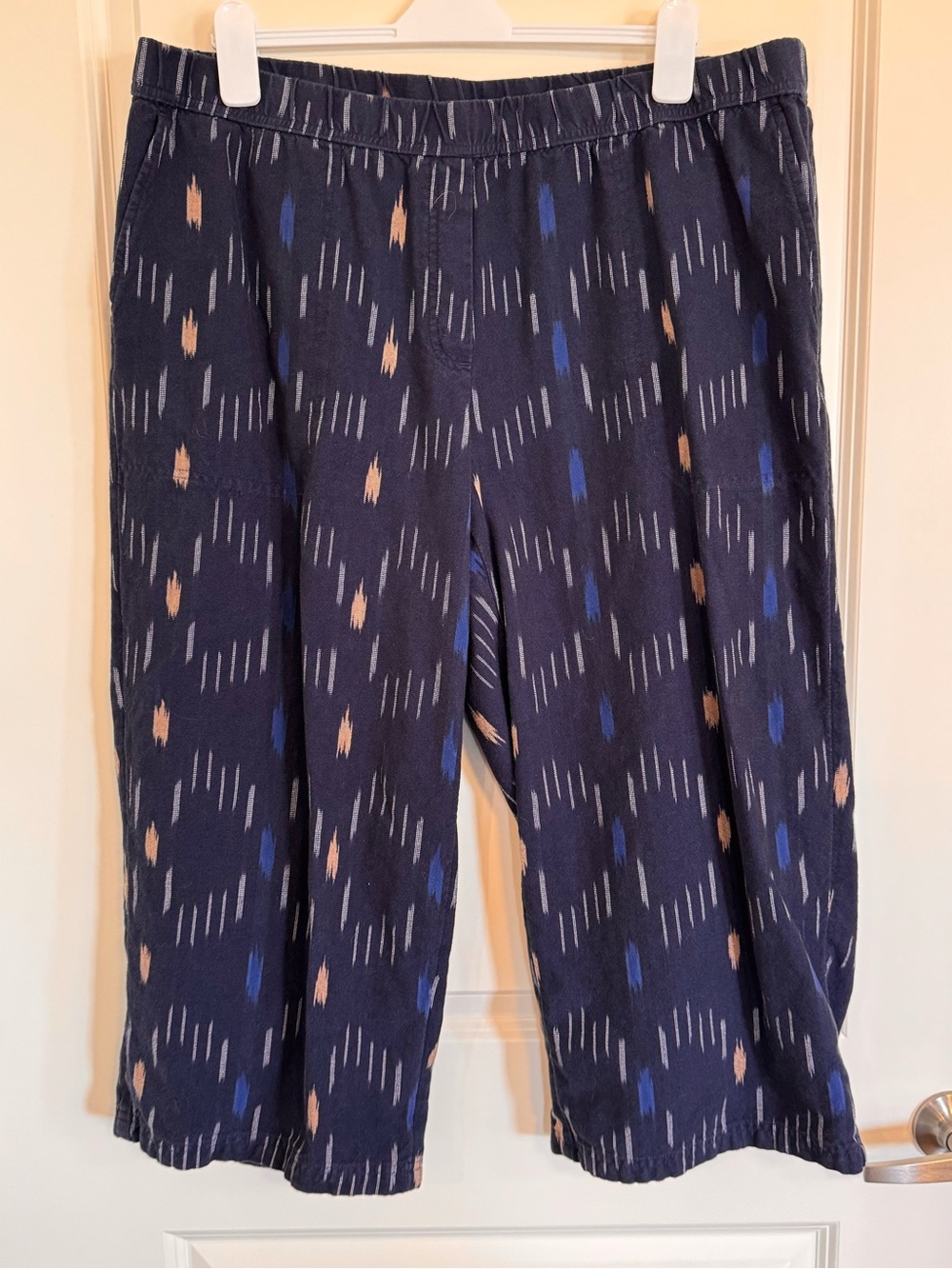 J.Jill Pure Jill Elements 100% Cotton Ikat Cropped Pants Blue 2X Plus Size